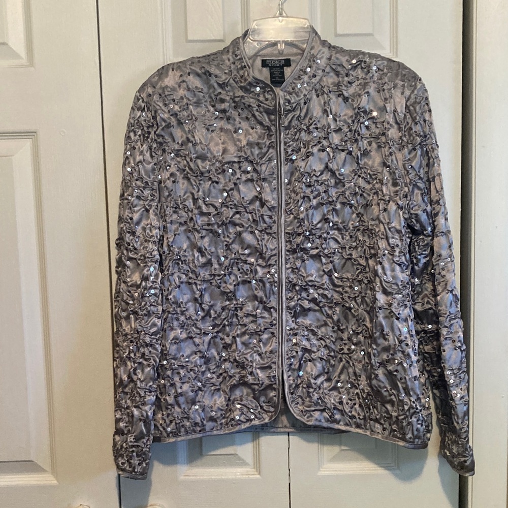 Gray sequined zip up jacket ..  size XL